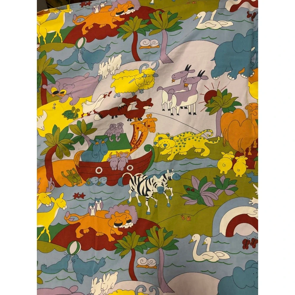 Vintage Wall Hanging Noahs Ark Animal Print Tan Corduroy Cotton Tapestry Baby
